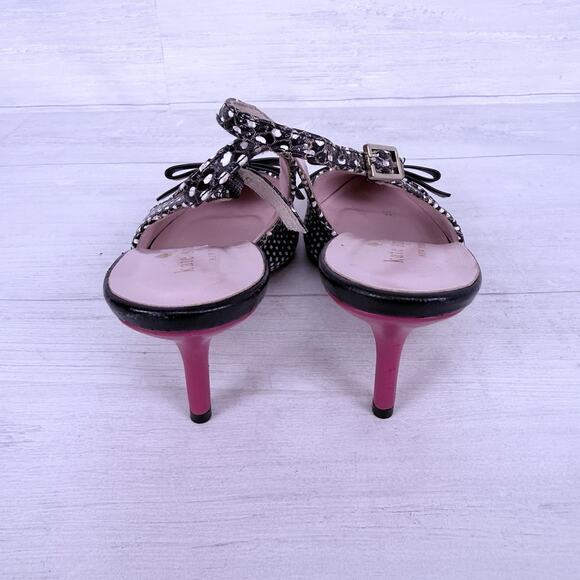 Kate Spade Jannah Slingback Pumps Size 6 B Pointed Toe Bow Black Snake Print - Picture 5 of 14